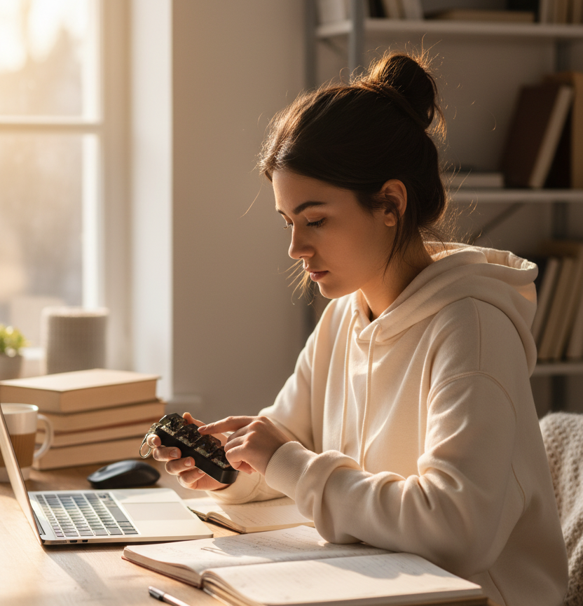 Student studying with black DrawuBuddy ClickChain